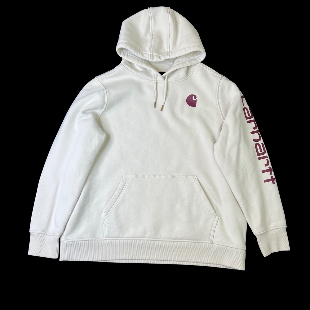 Carhartt Womens XXL Cream Relaxed Fit Graphic Sleeve Logo Hoodie Sweatshirt